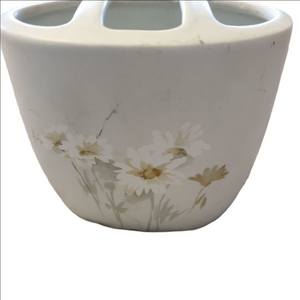 Ceramic Blue White Daisy Floral Toothbrush Holder and Cup Set